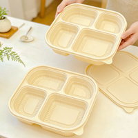 Boîte à lunch jetable en amidon de maïs à 4 compartiments, étanche, avec couvercle, biodégradable et sans BPA, utilisable au micro-ondes