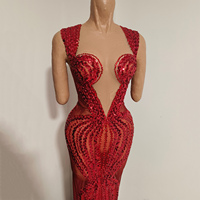 Robe de soirée élégante en sequins rouges avec strass, robe transparente sexy pour femmes, idéale pour les soirées et les clubs.