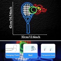 Enseigne néon LED Neonawall en forme de raquette de tennis et de balle flamme, étanche IP65, en acrylique et silicone, garantie 2 ans, pour clubs sportifs et usage domestique