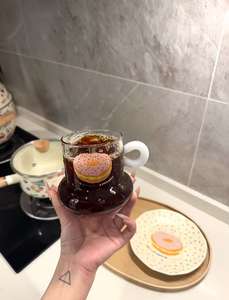 Mug à café en verre avec poignée, style frais et tendance, Yirong <span class=keywords><strong>Tianxia</strong></span>, mini thé de l'après-midi, résistant à la chaleur, motif de dessin animé, grande capacité - Product Image 6