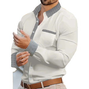 Chemise habillée homme nouvelle collection grande taille à manches longues pour le printemps, boutonnée, respirante, en satin uni teint - Product Image 1