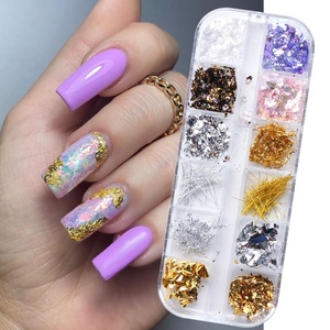 Nuevo Glitter para Uñas <span class=keywords><strong>OBR</strong></span> de 12 Compartimentos, Estilo Japonés, con Láminas de Oro, Plata y Líneas de Seda - Product Image 2