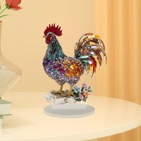 Figurine de coq en cristal ornée de pierres, statue d'animal en émail, ornement de table Feng Shui pour la décoration de salon et de maison