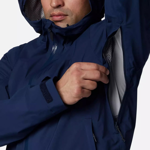 Veste Softshell bleu marine à fermeture éclair personnalisée pour hommes, vêtements d'extérieur décontractés avec logo avant, col montant et motif patchwork pour le printemps - Product Image 2