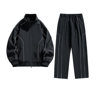 Ensemble de costume de mode personnalisé avec logo, veste contrastante pour homme, printemps et automne, avec un ensemble de pantalons de sport droits à jambes larges - Product Image 1