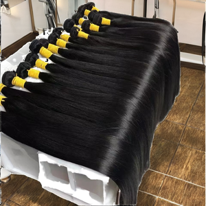 Cheveux humains brésiliens Remy 100% naturels, tissage double trame à la machine, cuticules super alignées, lisses, prêts pour la permanente, en mèches, avec dentelle - Product Image 2
