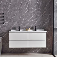 Meuble-lavabo mural moderne à double vasque en céramique, résistant à l'eau, durable, avec armoires de salle de bain et vasques intégrées