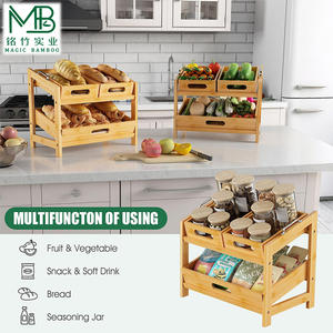 Panier à fruits et légumes en bambou à double couche <span class=keywords><strong>de</strong></span> grande taille en gros avec boîte <span class=keywords><strong>de</strong></span> rangement amovible pour comptoirs <span class=keywords><strong>de</strong></span> cuisine - Product Image 5