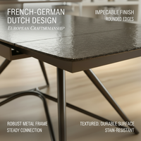 Table à manger extensible moderne de luxe sur mesure avec plateau en verre, hauteur réglable, pieds géométriques en métal, design rectangulaire pour 8 personnes