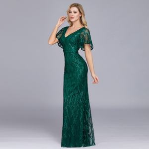 Robe de soirée longue personnalisée, élégante, sexy, à col en V, avec manches à volants, robe de soirée sirène pour femmes - Product Image 4