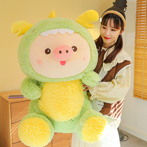 Peluche Grande de Dinosaurio Cerdito de Dibujos Animados, Almohada Convertible para Dormir y Muñeco Antiestrés para Niños - Product Image 6