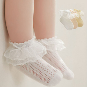 <span class=keywords><strong>Calzini</strong></span> alla caviglia in cotone pettinato per neonati, bambini e bambine, primavera estate, con stelle e pizzo. - Product Image 1