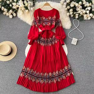 Jupe longue <span class=keywords><strong>taille</strong></span> unique de style ethnique bohème avec col en V plissé et robe de vacances à la <span class=keywords><strong>taille</strong></span> haute - Product Image 5