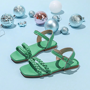 Sandales plates tressées pour filles, tendance décontractée, pour l'école et les activités de plein air - Product Image 5