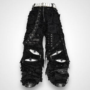 <span class=keywords><strong>Pantaloni</strong></span> <span class=keywords><strong>Cargo</strong></span> in Denim Nero Impermeabile da <span class=keywords><strong>Uomo</strong></span>, Stile Hip Hop Punk, Multi-zip, Y2K, Gotico, Streetwear, Gamba Larga con Fibbie Metalliche - Product Image 1