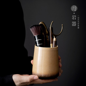Juego de Seis Utensilios para Té de Caballero, Forma Cilíndrica, Esmalte Amarillo Transformado en Horno, Accesorios Duraderos para la Ceremonia del Té - Product Image 1
