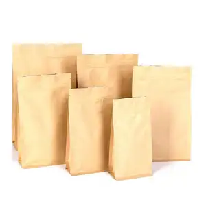 Pla Biologisch Afbreekbaar Kraft Pouch Tin Stropdas Koffieboon Vlakke Bodem Verpakking Voedsel Custom Gedrukt Kraftpapier Zak Voor Thee Of koffie