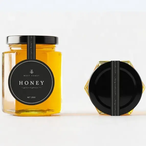 Logotipo de impressão digital personalizado Waterproof Bee Honey Etiqueta autoadesiva Jam Food Bottle Honey Jar Label