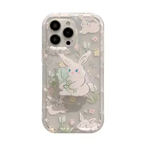 Flower Rabbit Suitable for i13 15 promax Phone Case 11 Cute Stand 12 Transparent Cover 14 Fresh