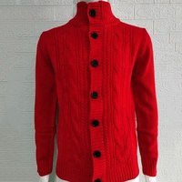 Pulls en tricot pour hommes, gris, chaud, boutonné, col montant, tricot torsadé, veste d'hiver, vêtements d'hiver, pull noir