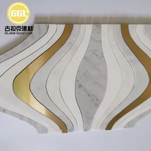 Grande lanterne à jet d'eau en marbre véritable mosaïque or tuile de cuivre - Product Image 1