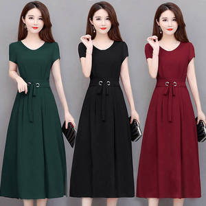 <b>Plus</b> <b>Size</b> Women's V Neck Midi Dress With <b>Belt</b> A Line Solid Color Daily Wear - Product Image 3