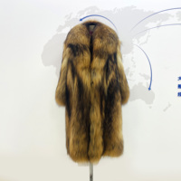 Manteau long en fourrure de raton laveur de style russe - Manteau d'hiver épais et résistant pour femmes en fourrure véritable