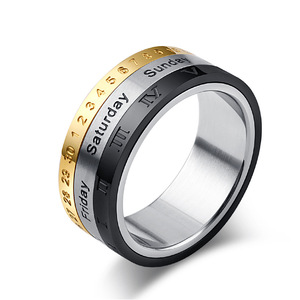 Anillo giratorio de acero inoxidable para hombre con números romanos e índice de fecha, regalo de joyería para el dedo índice - Product Image 5
