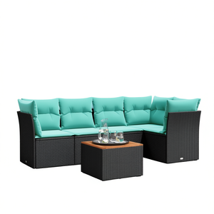 Ensemble de canapés de patio en polyrotin noir avec coussins, mobilier d'extérieur, 6 places, design contemporain - Product Image 1