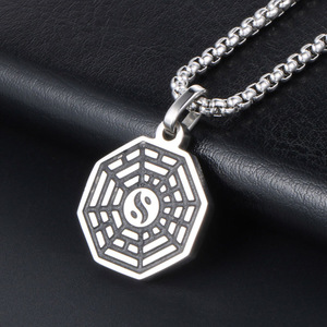 Colgante con patrón Bagua Retro, collar de acero inoxidable, diseño geométrico, símbolo Yin Yang, joyería de moda para hombres y mujeres SP194 - Product Image 3