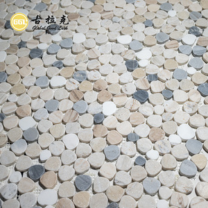 Carreaux de mosaïque en marbre de couleur mélangée de forme ronde à bulles irrégulières pour la décoration d'entrée extérieure - Product Image 2
