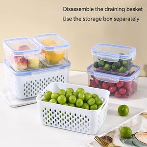 Oem Food Grade Material Fridge Organizers <b>Plastic</b> Washable Airtight Food Storage <b>Container</b> Sets With Drain Basket - Product Image 3