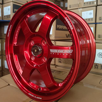 Rines Deportivos Te37 para Autos de Pasajeros, 15 Pulgadas, 4 Orificios, Rines de Aluminio JDM 4x100 Color Rojo Candy para Ford, Honda, Toyota, Mazda