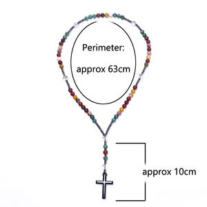 Colgante de Cruz de hematita, joyería religiosa cristiana, rosarios de mezcla de piedra Natural, collar de Rosario de 5 décadas para hombre y mujer, regalo - Product Image 2