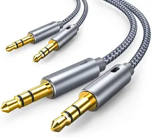 Cabo auxiliar hi-fi de 3.5mm, cabo de áudio de nylon trançado, aux, cabos de áudio e vídeo, 8 pinos