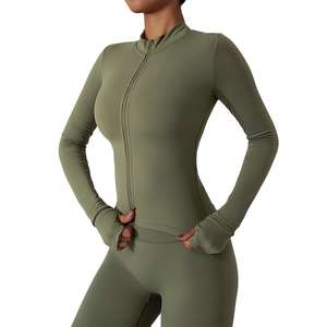 ผู้ผลิตออกแบบเสื้อแจ็คเก็ตโยคะออกกําลังกายแขนยาวพร้อมรูหัวแม่มือ - Product Image 1