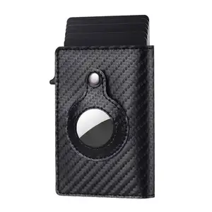Siyah AirTag Minimalist cep hakiki PU deri RFID teknoloji ince para kredi kart tutucu akıllı cüzdan