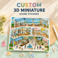 Autocollants 3D personnalisés Scène Miniature Station Balnéaire Estivale Plage Boutique Café Journal de Voyage Scrapbooking Cadeau
