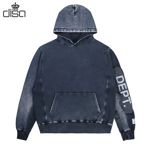 <span class=keywords><strong>Felpa</strong></span> con Cappuccio Personalizzata 2026 in Cotone Nero Terry, Effetto Vissuto con Ricamo e Logo Stampato, Alta Qualità per Uomo - Product Image 1