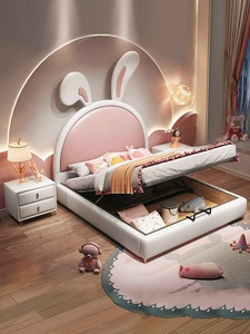 Ensemble de meubles de chambre d'enfant au design moderne avec oreilles de lapin rose de dessin animé - <span class=keywords><strong>Lit</strong></span> princesse en forme de lapin - <span class=keywords><strong>Lit</strong></span> moelleux pour filles - Product Image 3