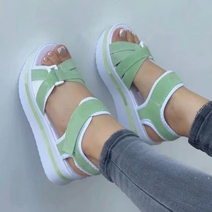Sandali <span class=keywords><strong>Donna</strong></span> con Zeppa e Punta Aperta, Modello Estivo <span class=keywords><strong>da</strong></span> Spiaggia, Suola Spessa a Linea Continua, Misura 43 - Product Image 2