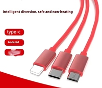 Kabel Data Ramah Lingkungan 1.2M Merah Tiga-dalam-Satu 1M 3A Pengisian Cepat Tipe-C yang Dapat Ditarik Ulang untuk Kamera IOS, Komputer, Perangkat Seluler