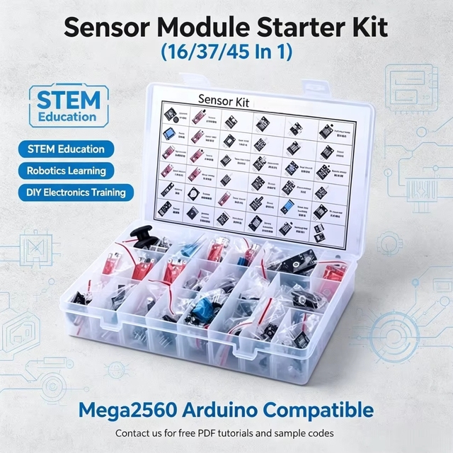 ZYSY Stock Sensor Module Starter Kit 16 37 45 in 1 Compatible Mega2560 Robotics Learning Experiment Box STEM Education
