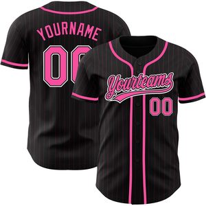 Maillot de baseball personnalisé à rayures noires et roses, unisexe, anti-humidité, sublimé, à boutons, vêtement de sport - Product Image 1