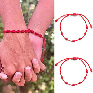 Pulseras hechas a mano de la buena suerte de Ojo Azul <span class=keywords><strong>7</strong></span> <span class=keywords><strong>nudos</strong></span> pulseras de amistad de pareja de hilo rojo - Product Image 2