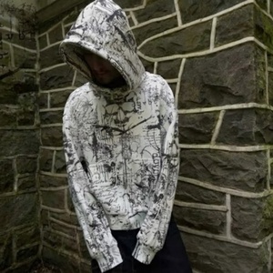 Sudadera con capucha de forro polar de 450 gramos, estilo streetwear, personalizada, extragrande, con estampado de letras dibujadas a mano en toda la superficie, con cremallera completa, marca privada, OEM, ODM - Product Image 1