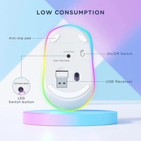 Ratón inalámbrico de 2,4G, ratón inalámbrico con luz LED, ratón inalámbrico portátil silencioso recargable para PC, ordenador portátil