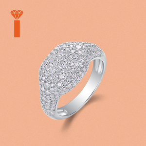 Bague Chevalière Dôme Pavée en Moissanite, Argent Sterling 925, Entièrement Pavée, Délicate et Minimaliste, Vente en Gros, pour Mariage - Product Image 1