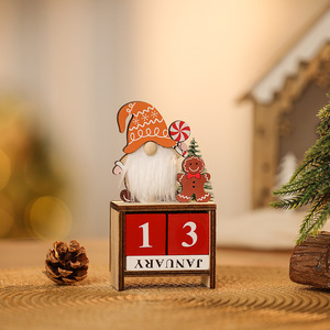DAMAI Calendrier de compte à rebours de Noël en bois, bloc de bureau décoratif, avec gnome sans visage et homme en pain d'épices, calendrier perpétuel - Product Image 3