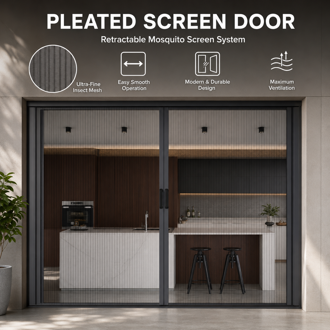 Retractable Screen Mosquito Nets Aluminum Alloy Frame Horizontal Rolling Fiberglass Mesh Pleated Mesh Folding Screen Door · image 1